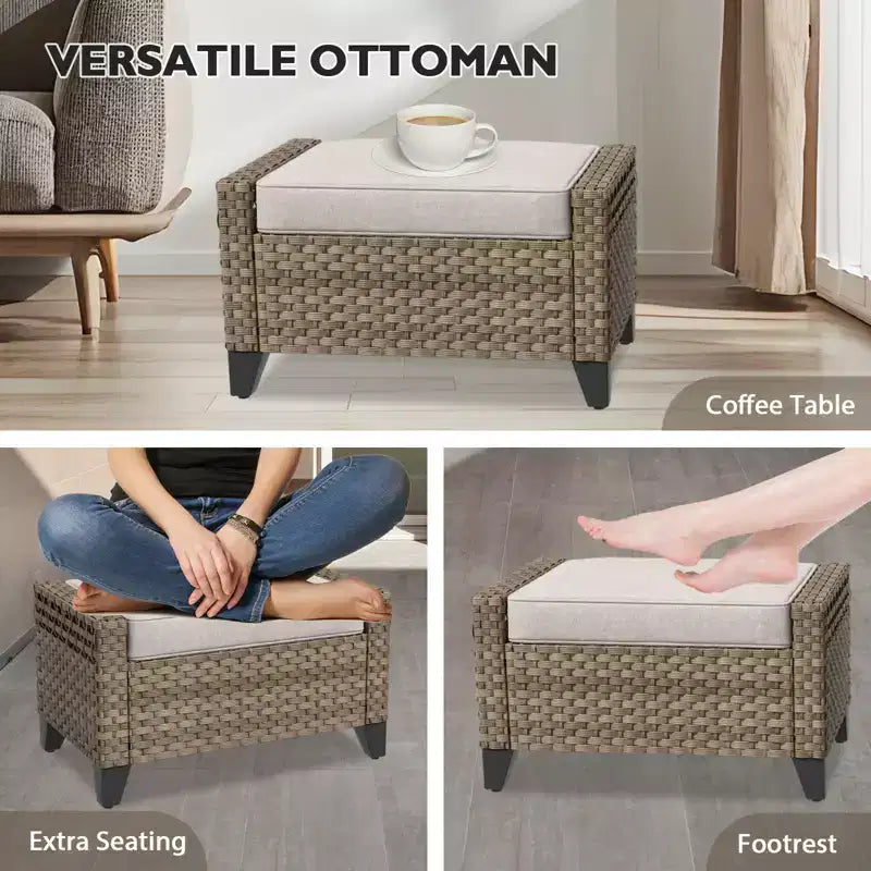 EAGLE PEAK Fauteuil planeur d'extérieur en osier, fauteuil à bascule pivotant, 2 chaises 2 poufs, 4 pièces