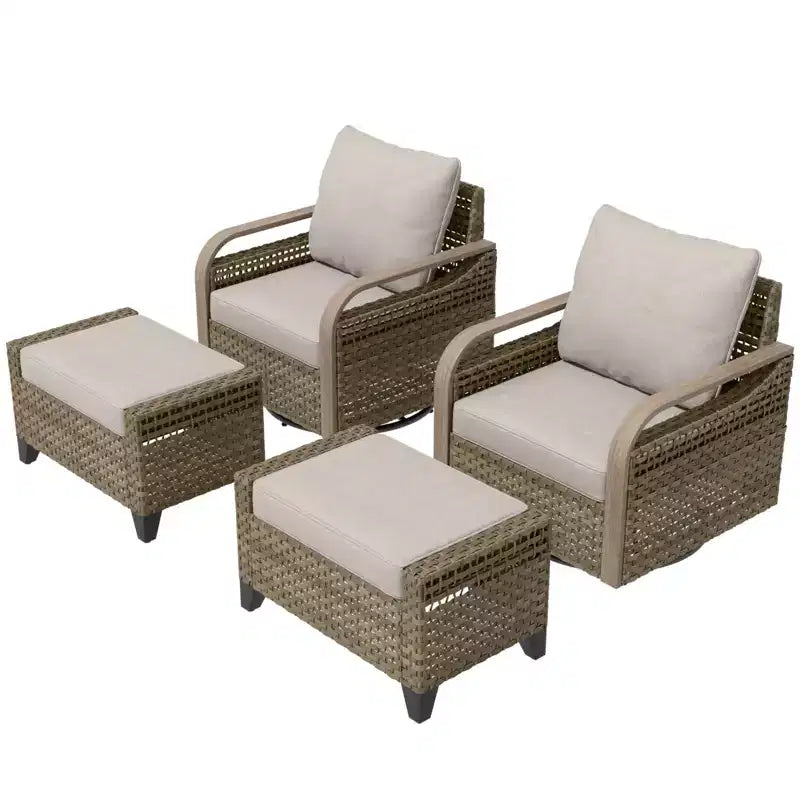 EAGLE PEAK Fauteuil planeur d'extérieur en osier, fauteuil à bascule pivotant, 2 chaises 2 poufs, 4 pièces