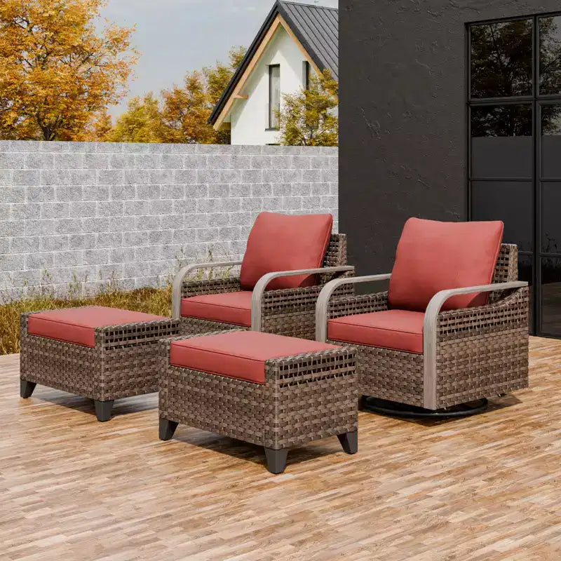 EAGLE PEAK Fauteuil planeur d'extérieur en osier, fauteuil à bascule pivotant, 2 chaises 2 poufs, 4 pièces