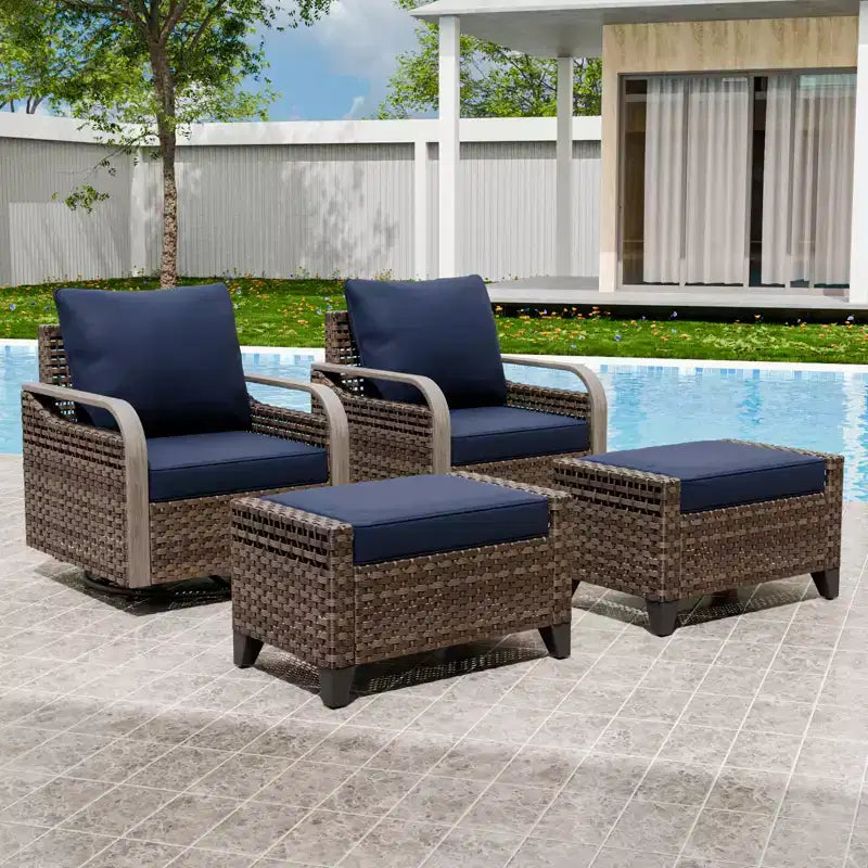 EAGLE PEAK Fauteuil planeur d'extérieur en osier, fauteuil à bascule pivotant, 2 chaises 2 poufs, 4 pièces