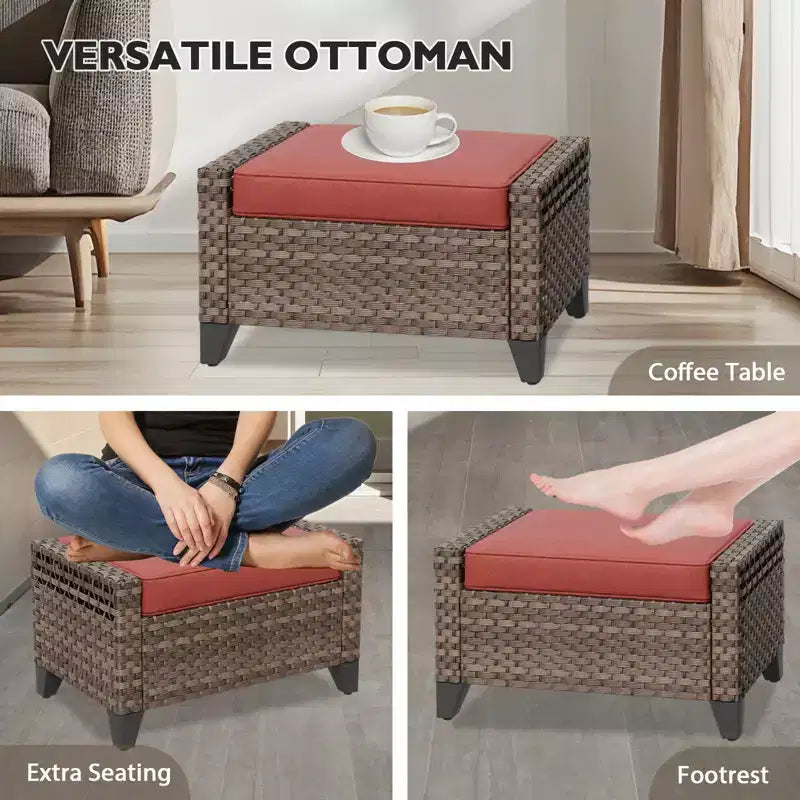 EAGLE PEAK Fauteuil planeur d'extérieur en osier, fauteuil à bascule pivotant, 2 chaises 2 poufs, 4 pièces