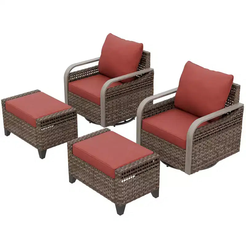 EAGLE PEAK Fauteuil planeur d'extérieur en osier, fauteuil à bascule pivotant, 2 chaises 2 poufs, 4 pièces