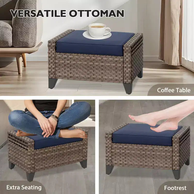EAGLE PEAK Fauteuil planeur d'extérieur en osier, fauteuil à bascule pivotant, 2 chaises 2 poufs, 4 pièces