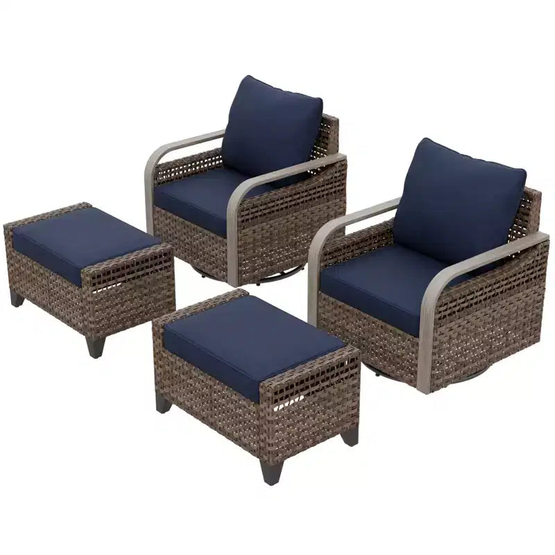 EAGLE PEAK Fauteuil planeur d'extérieur en osier, fauteuil à bascule pivotant, 2 chaises 2 poufs, 4 pièces