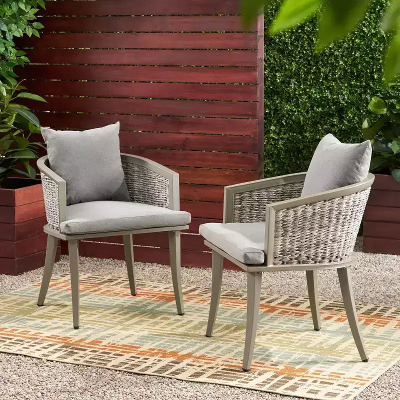 GDFStudio San Juan Outdoor Iron and Wicker Club Chairs with Cushions (Set of 2)