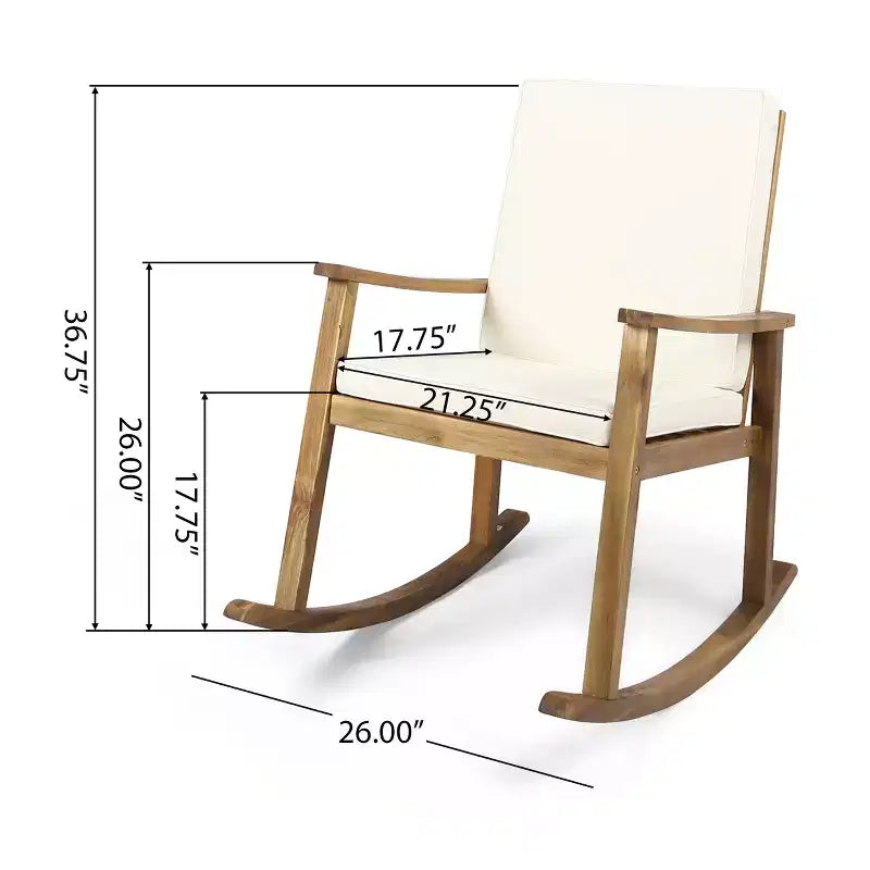Fauteuil à bascule moderne d'extérieur en bois d'acacia avec coussins Christopher Knight Home Murad
