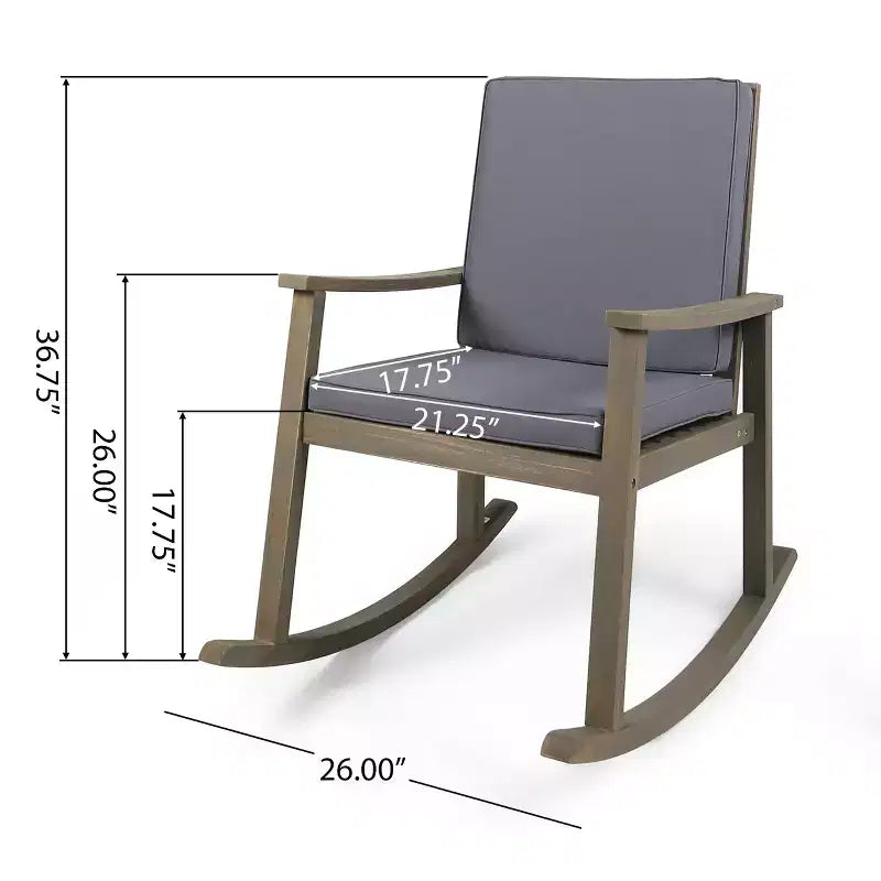 Fauteuil à bascule moderne d'extérieur en bois d'acacia avec coussins Christopher Knight Home Murad