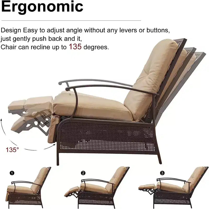 Chilienne d'extérieur réglable CLIHOME, chaise longue de jardin inclinable avec cadre en métal extensible et coussins