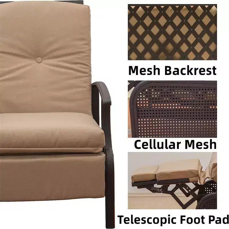 Chilienne d'extérieur réglable CLIHOME, chaise longue de jardin inclinable avec cadre en métal extensible et coussins