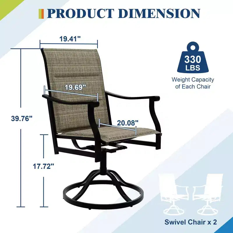 Chaises de salle à manger pivotantes d'extérieur avec dossier respirant en textilène, chaises à bascule pivotantes de patio pour la pelouse ou le jardin au bord de la piscine