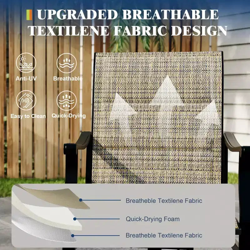 Chaises de salle à manger pivotantes d'extérieur avec dossier respirant en textilène, chaises à bascule pivotantes de patio pour la pelouse ou le jardin au bord de la piscine