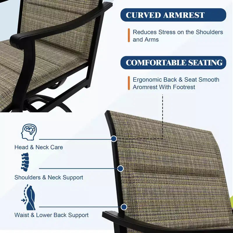Chaises de salle à manger pivotantes d'extérieur avec dossier respirant en textilène, chaises à bascule pivotantes de patio pour la pelouse ou le jardin au bord de la piscine