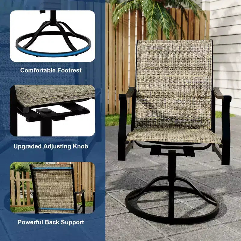 Chaises de salle à manger pivotantes d'extérieur avec dossier respirant en textilène, chaises à bascule pivotantes de patio pour la pelouse ou le jardin au bord de la piscine
