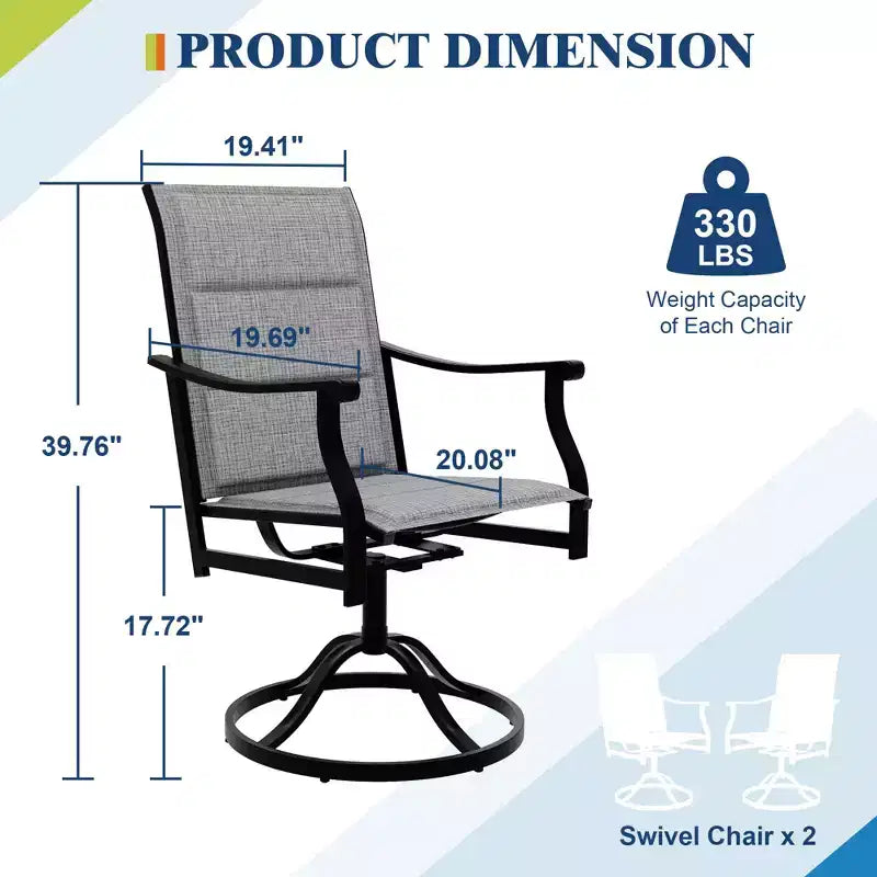 Chaises de salle à manger pivotantes d'extérieur avec dossier respirant en textilène, chaises à bascule pivotantes de patio pour la pelouse ou le jardin au bord de la piscine