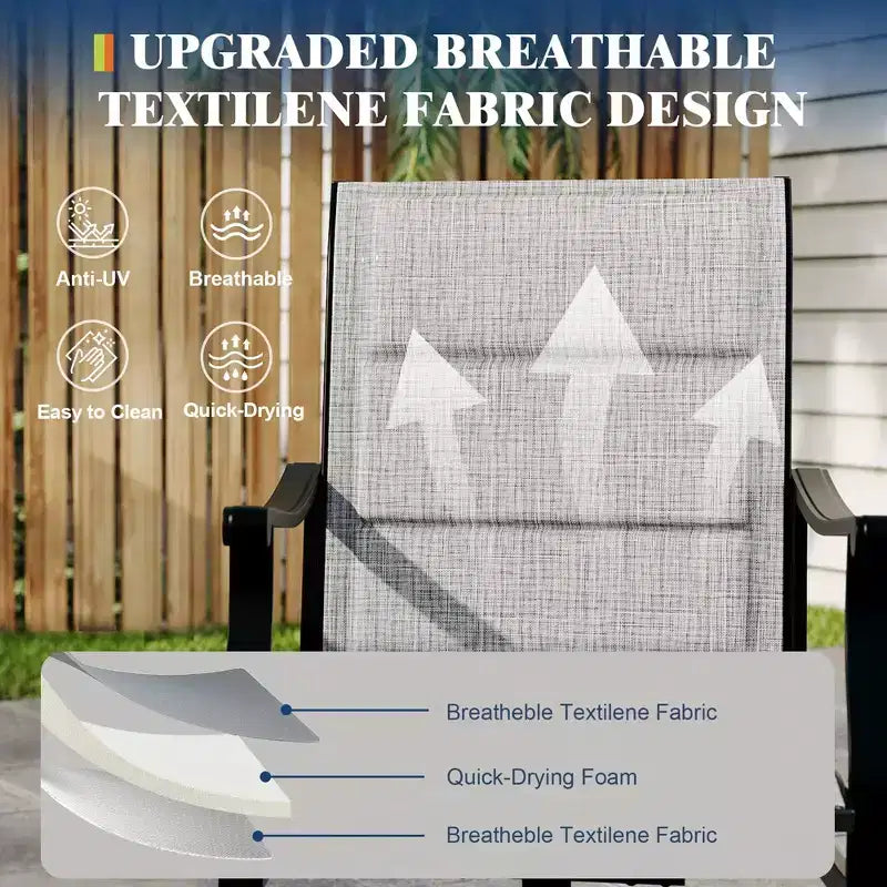 Chaises de salle à manger pivotantes d'extérieur avec dossier respirant en textilène, chaises à bascule pivotantes de patio pour la pelouse ou le jardin au bord de la piscine