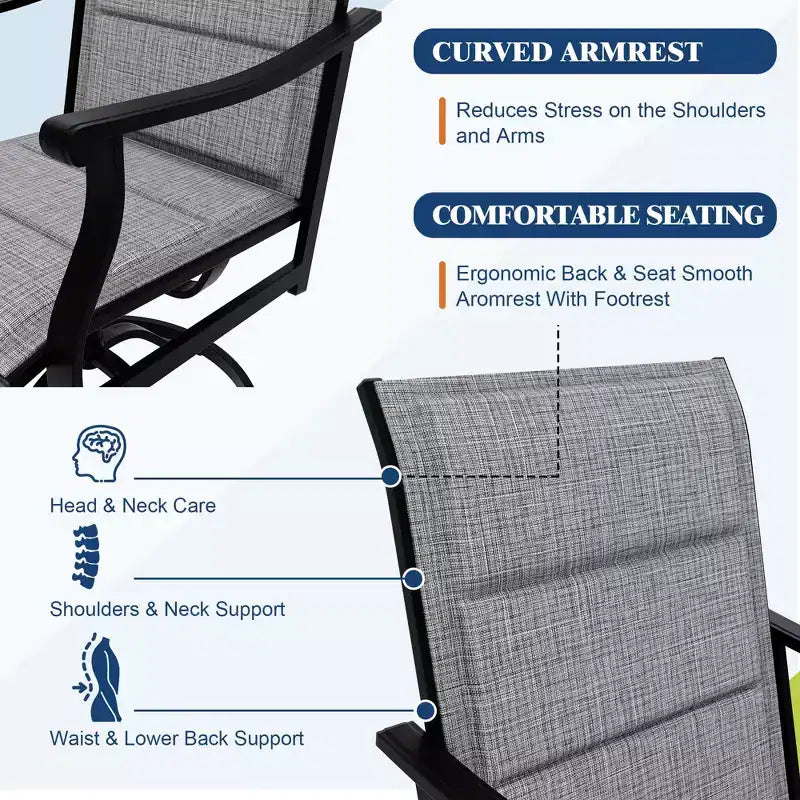 Chaises de salle à manger pivotantes d'extérieur avec dossier respirant en textilène, chaises à bascule pivotantes de patio pour la pelouse ou le jardin au bord de la piscine