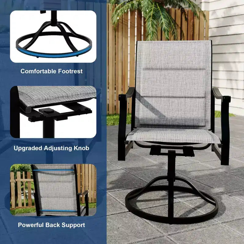 Chaises de salle à manger pivotantes d'extérieur avec dossier respirant en textilène, chaises à bascule pivotantes de patio pour la pelouse ou le jardin au bord de la piscine
