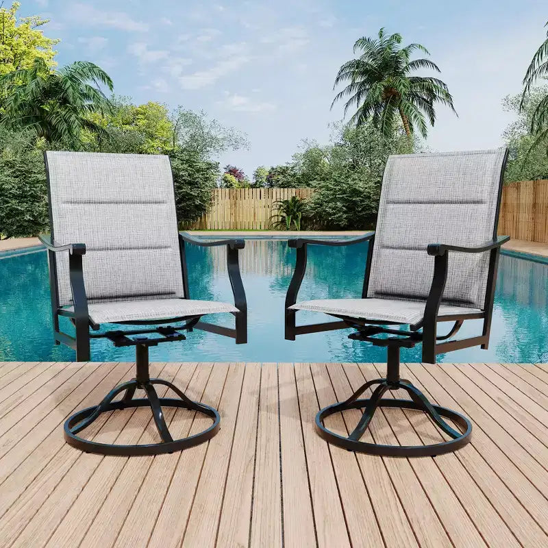 Chaises de salle à manger pivotantes d'extérieur avec dossier respirant en textilène, chaises à bascule pivotantes de patio pour la pelouse ou le jardin au bord de la piscine