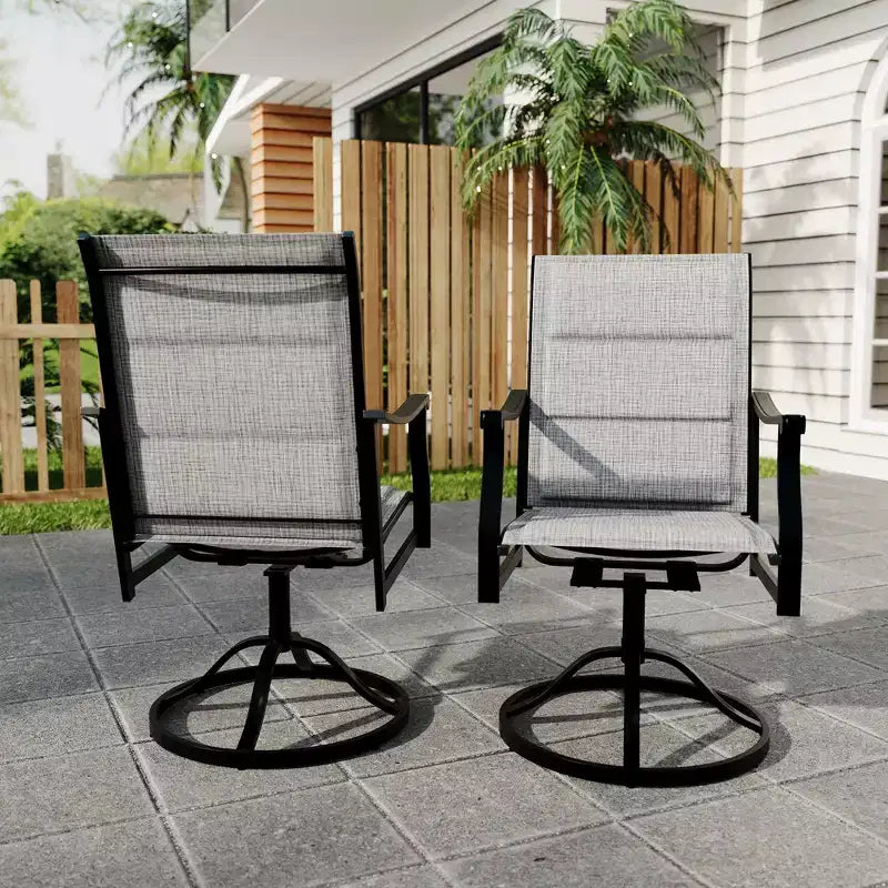 Outdoor Swivel Dining Chairs With Textilene Breathable Back, Patio Swivel Rocker Chairs for Poolside Lawn Garden