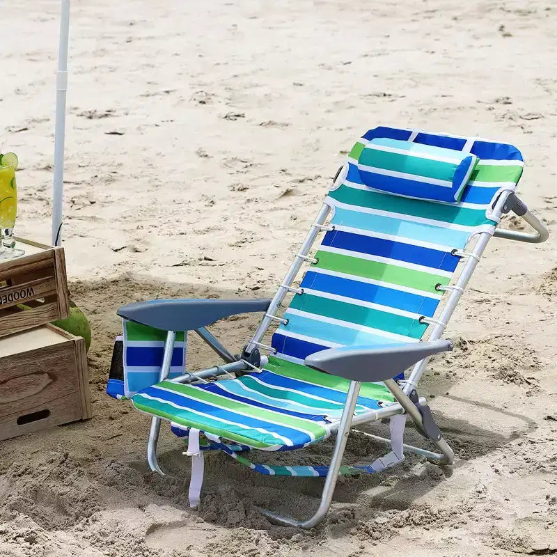 Dossier en corde, appui-tête et sac de rangement, chaise de plage pliante d'extérieur, portable et durable