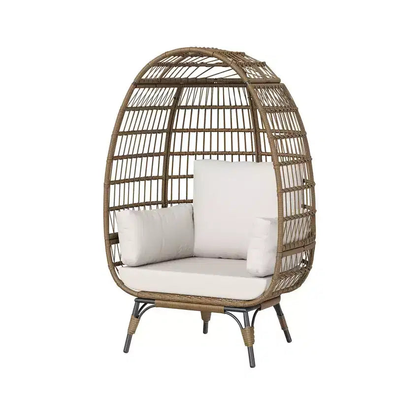 Fauteuil œuf surdimensionné GustoWave en osier avec coussins, chaise longue en rotin avec structure en acier pour patio, véranda ou intérieur