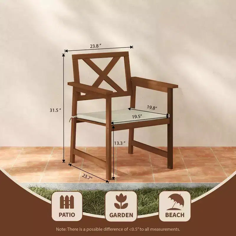 HOMLUX Lot de 2 fauteuils de jardin d'extérieur avec coussin, dossier en X, huile de teck