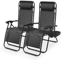 Summit Adventure Set of 2 Zero Gravity Lounge Chairs - 25 Wide Recliners with Cup Holders for Pool/Patio (Black)