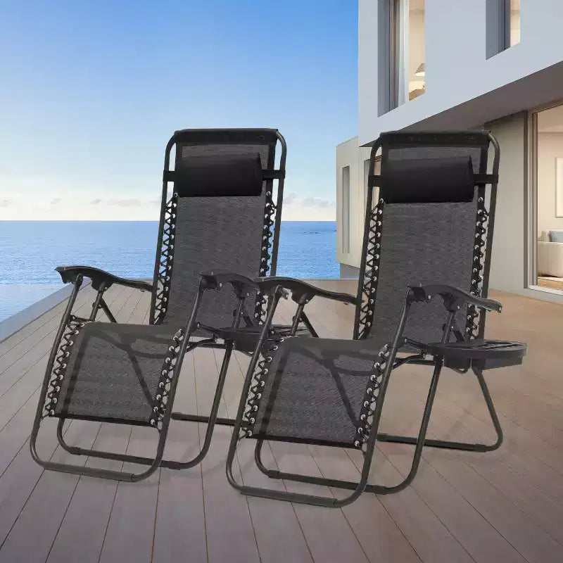 Lot de 2 fauteuils inclinables « zéro gravité » Summit Adventure – Larges de 63,5 cm avec porte-gobelets pour piscine/terrasse (noir)