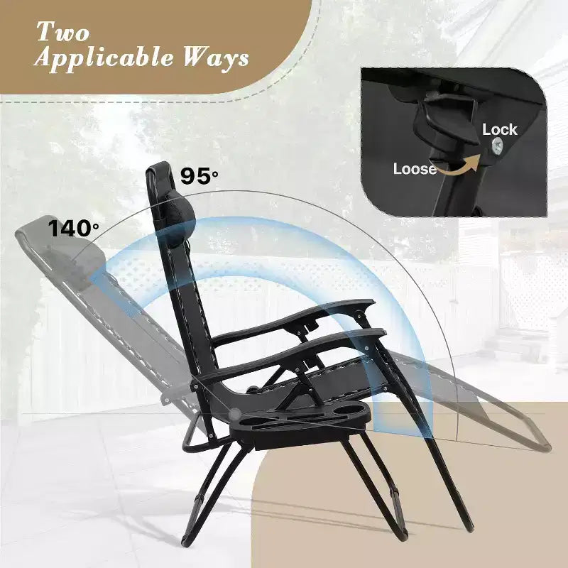 Lot de 2 fauteuils inclinables « zéro gravité » Summit Adventure – Larges de 63,5 cm avec porte-gobelets pour piscine/terrasse (noir)
