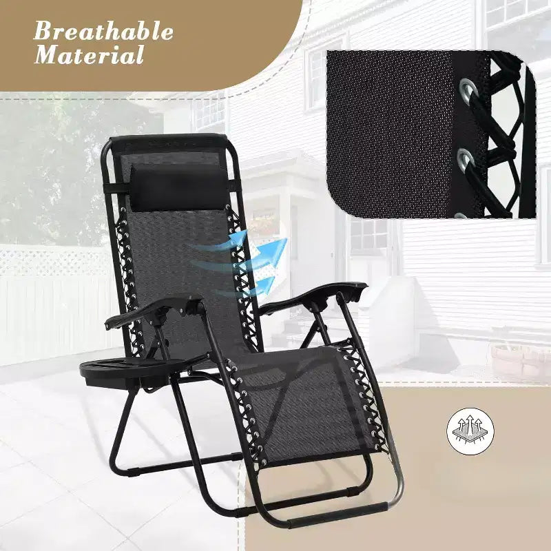 Lot de 2 fauteuils inclinables « zéro gravité » Summit Adventure – Larges de 63,5 cm avec porte-gobelets pour piscine/terrasse (noir)