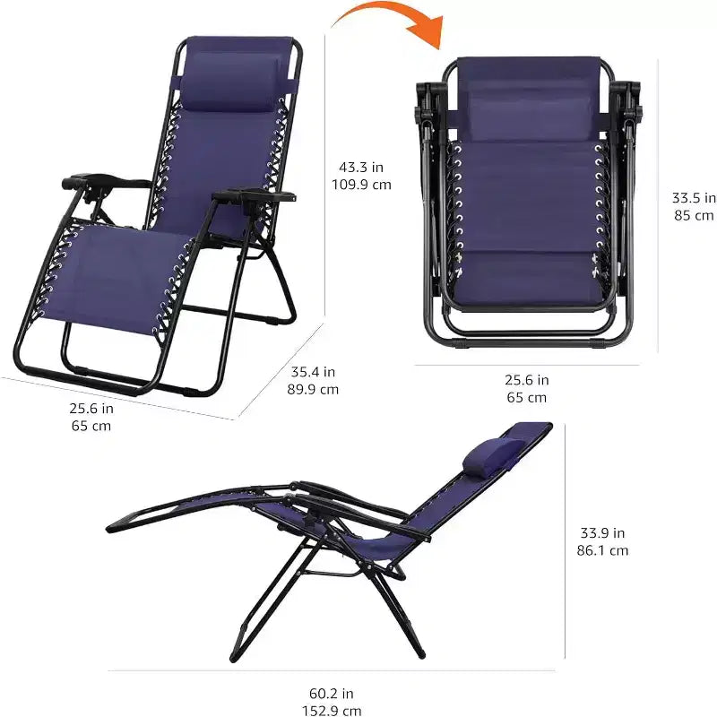 Chaise longue zéro gravité réglable Summit Adventure pour patio avec oreiller, bleue
