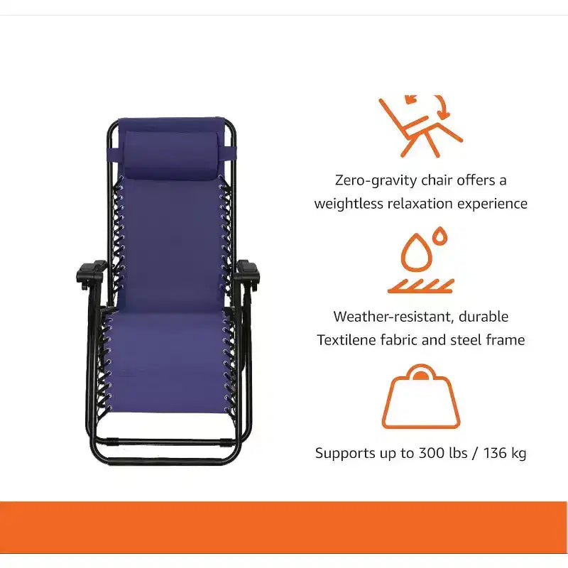 Chaise longue zéro gravité réglable Summit Adventure pour patio avec oreiller, bleue