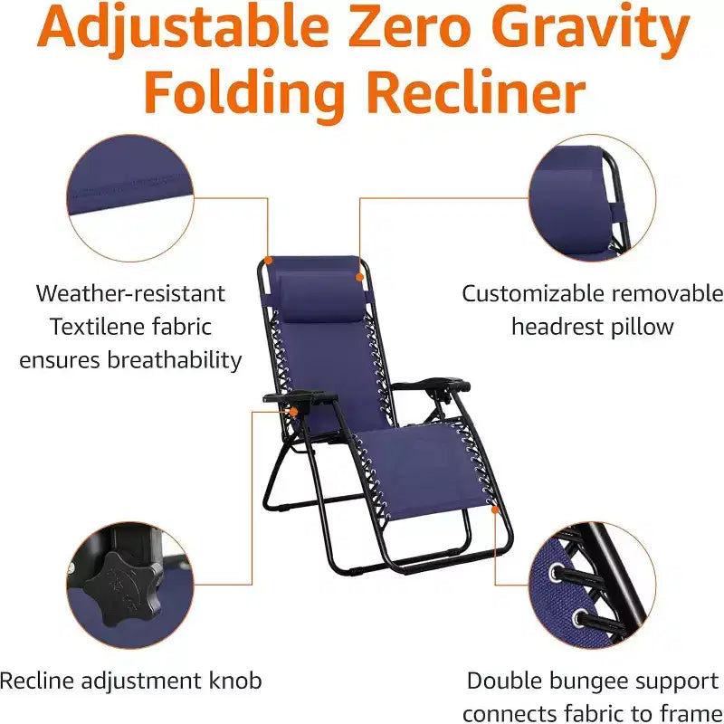 Chaise longue zéro gravité réglable Summit Adventure pour patio avec oreiller, bleue