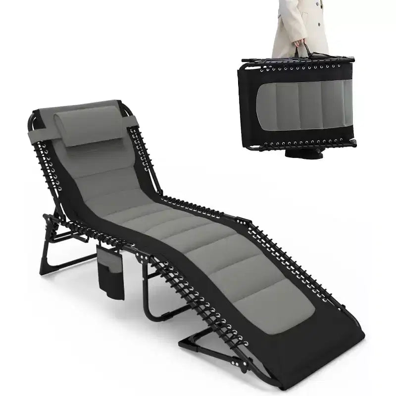 Summit Adventure 5-Position Adjustable Folding Lounge Chair with Pillow  Supports 264lbs, Outdoor/Patio/Beach