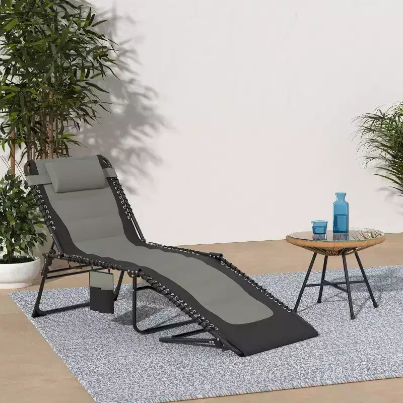 Chaise longue pliante ajustable 5 positions Summit Adventure avec oreiller, supporte jusqu'à 120 kg, extérieur/terrasse/plage
