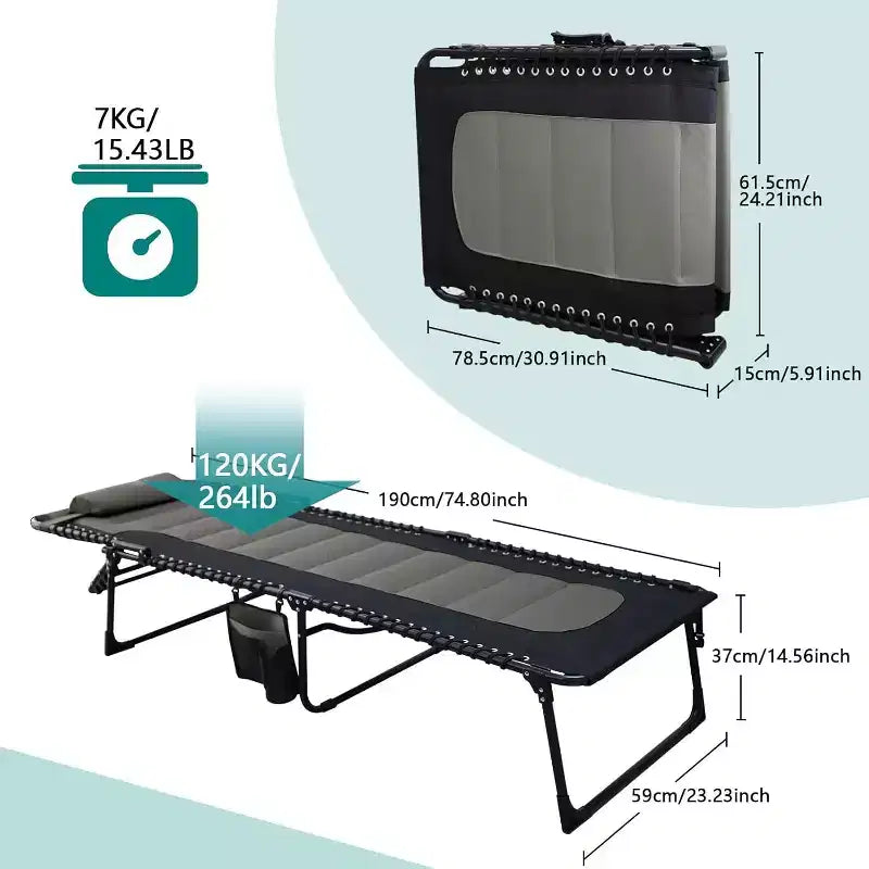 Chaise longue pliante ajustable 5 positions Summit Adventure avec oreiller, supporte jusqu'à 120 kg, extérieur/terrasse/plage