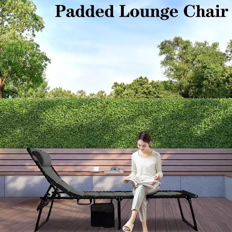 Chaise longue pliante ajustable 5 positions Summit Adventure avec oreiller, supporte jusqu'à 120 kg, extérieur/terrasse/plage