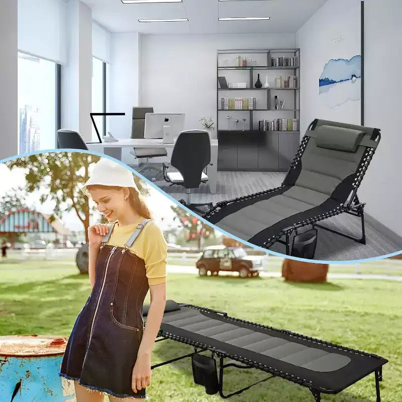 Chaise longue pliante ajustable 5 positions Summit Adventure avec oreiller, supporte jusqu'à 120 kg, extérieur/terrasse/plage