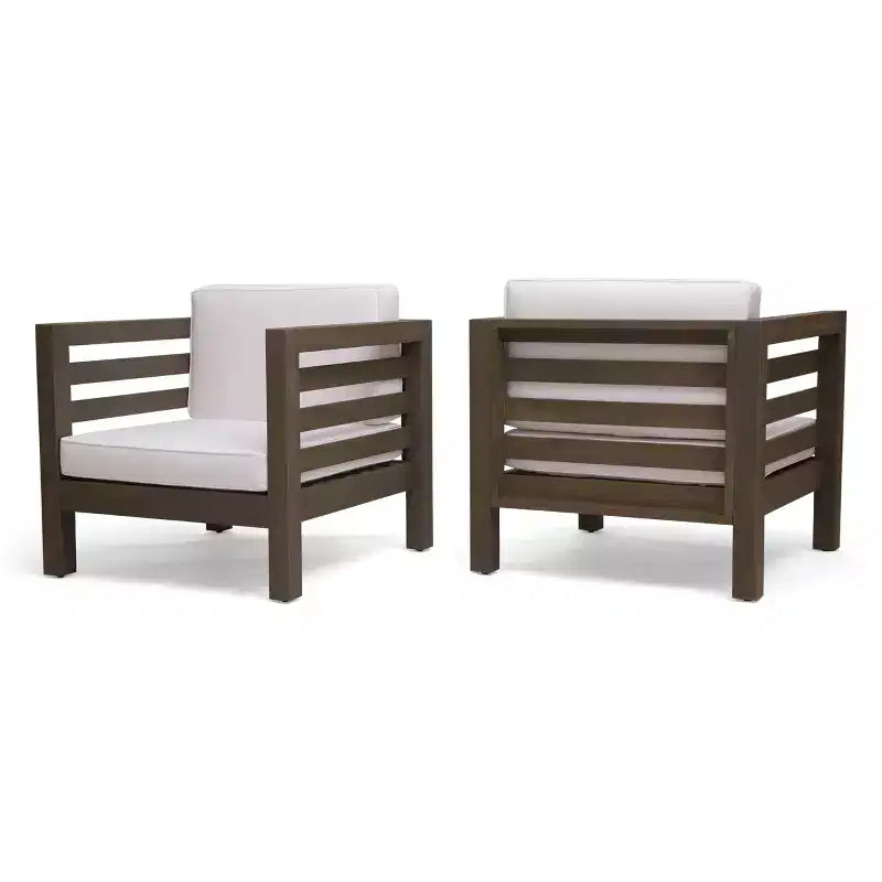 Fauteuils de jardin Cascada en bois d'acacia avec coussins GDFStudio (Lot de 2)