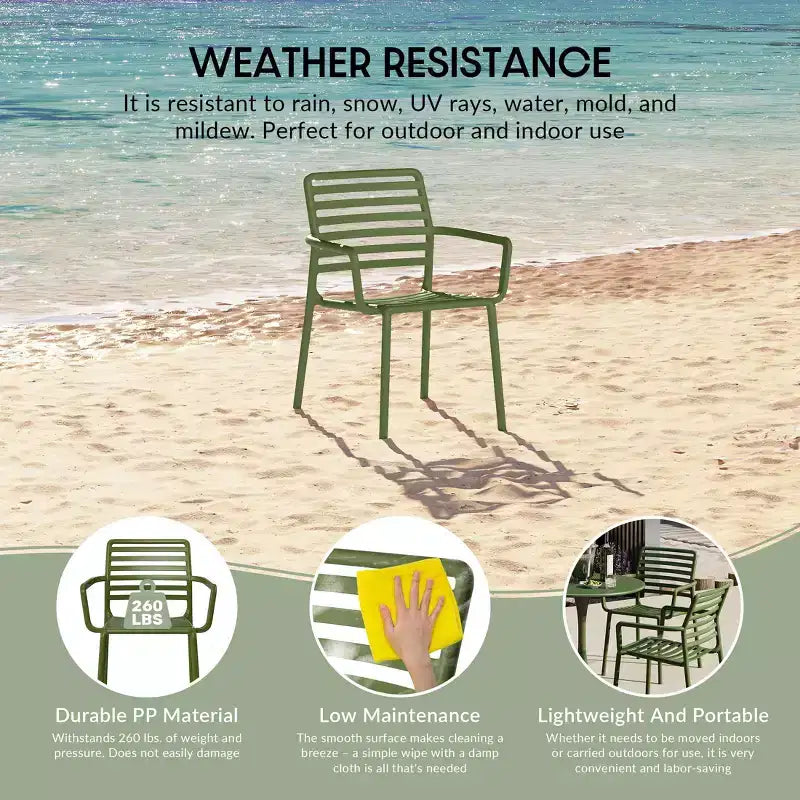 WestinTrends Playa Chaises de salle à manger empilables en résine de polypropylène plastique pour l'extérieur avec accoudoirs (lot de 4)