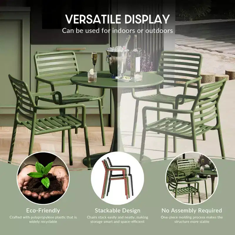 WestinTrends Playa Chaises de salle à manger empilables en résine de polypropylène plastique pour l'extérieur avec accoudoirs (lot de 4)