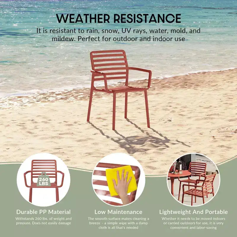 WestinTrends Playa Chaises de salle à manger empilables en résine de polypropylène plastique pour l'extérieur avec accoudoirs (lot de 4)