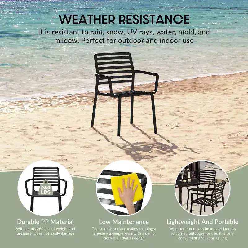 WestinTrends Playa Chaises de salle à manger empilables en résine de polypropylène plastique pour l'extérieur avec accoudoirs (lot de 4)