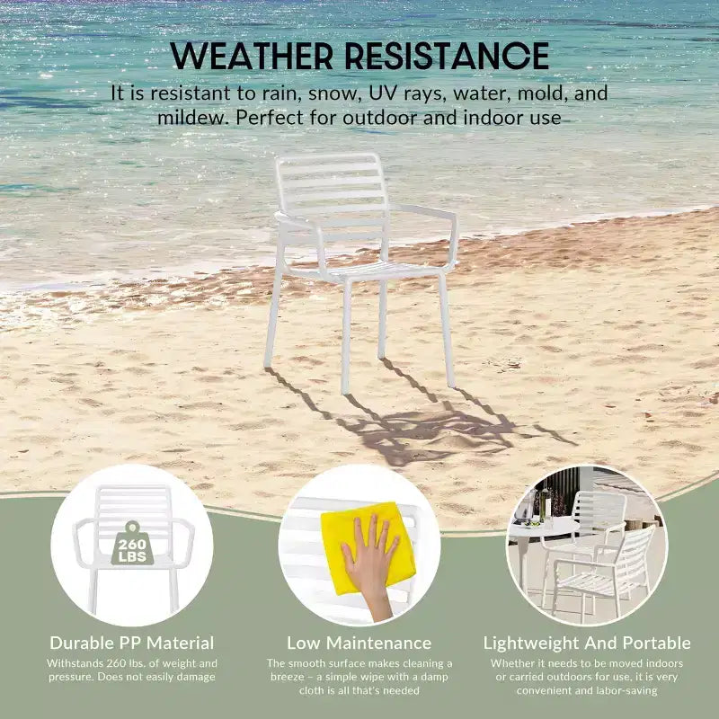 WestinTrends Playa Chaises de salle à manger empilables en résine de polypropylène plastique pour l'extérieur avec accoudoirs (lot de 4)