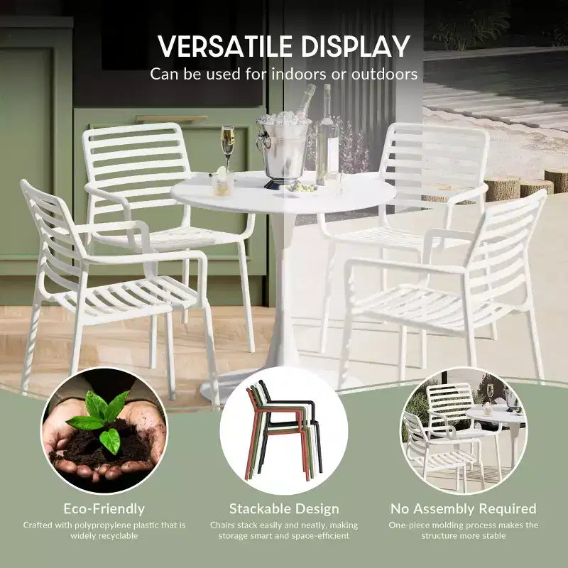 WestinTrends Playa Chaises de salle à manger empilables en résine de polypropylène plastique pour l'extérieur avec accoudoirs (lot de 4)