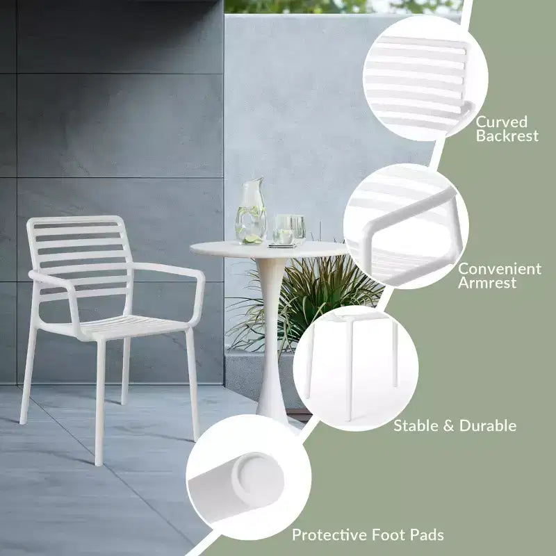 WestinTrends Playa Chaises de salle à manger empilables en résine de polypropylène plastique pour l'extérieur avec accoudoirs (lot de 4)
