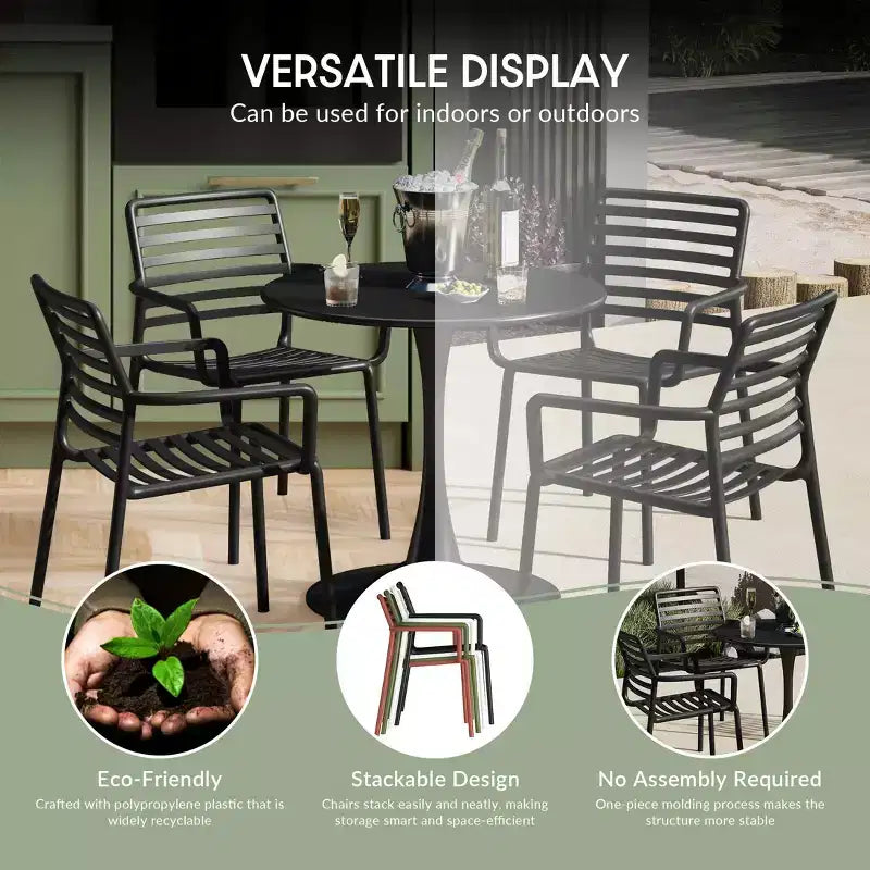 WestinTrends Playa Chaises de salle à manger empilables en résine de polypropylène plastique pour l'extérieur avec accoudoirs (lot de 4)