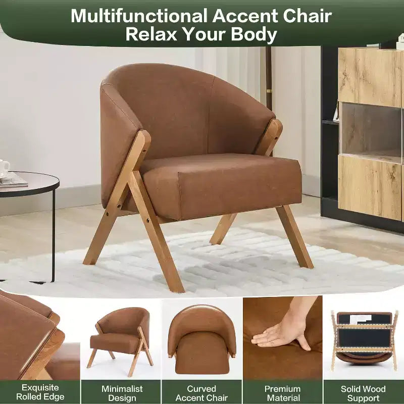 Fauteuil d'appoint moderne, Fauteuil d'appoint du milieu du siècle en PU, Fauteuil de lecture confortable rembourré, Fauteuil d'appoint sans accoudoirs pour salon chambre