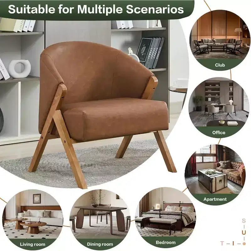 Fauteuil d'appoint moderne, Fauteuil d'appoint du milieu du siècle en PU, Fauteuil de lecture confortable rembourré, Fauteuil d'appoint sans accoudoirs pour salon chambre