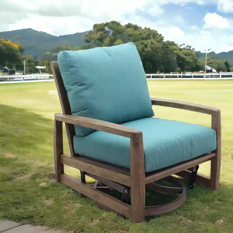 Courtyard Casual Avalon FSC Teck Glider Pivotant en Teck Fini Gris Bruyère Suspension de Toile Sous le Coussin pour plus de Confort Tissu Sunbrella